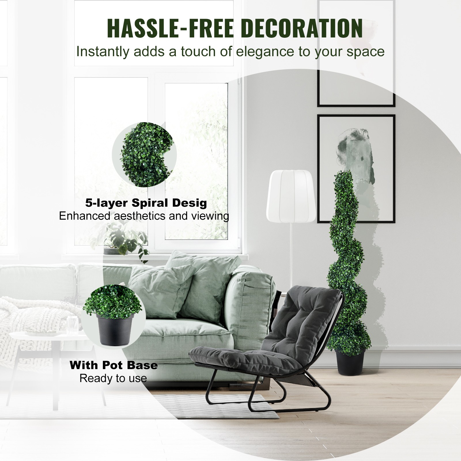 2Pack 5ft Artificial Topiary Spiral Tree Faux Plant UV Indoor Outdoor Home Decor