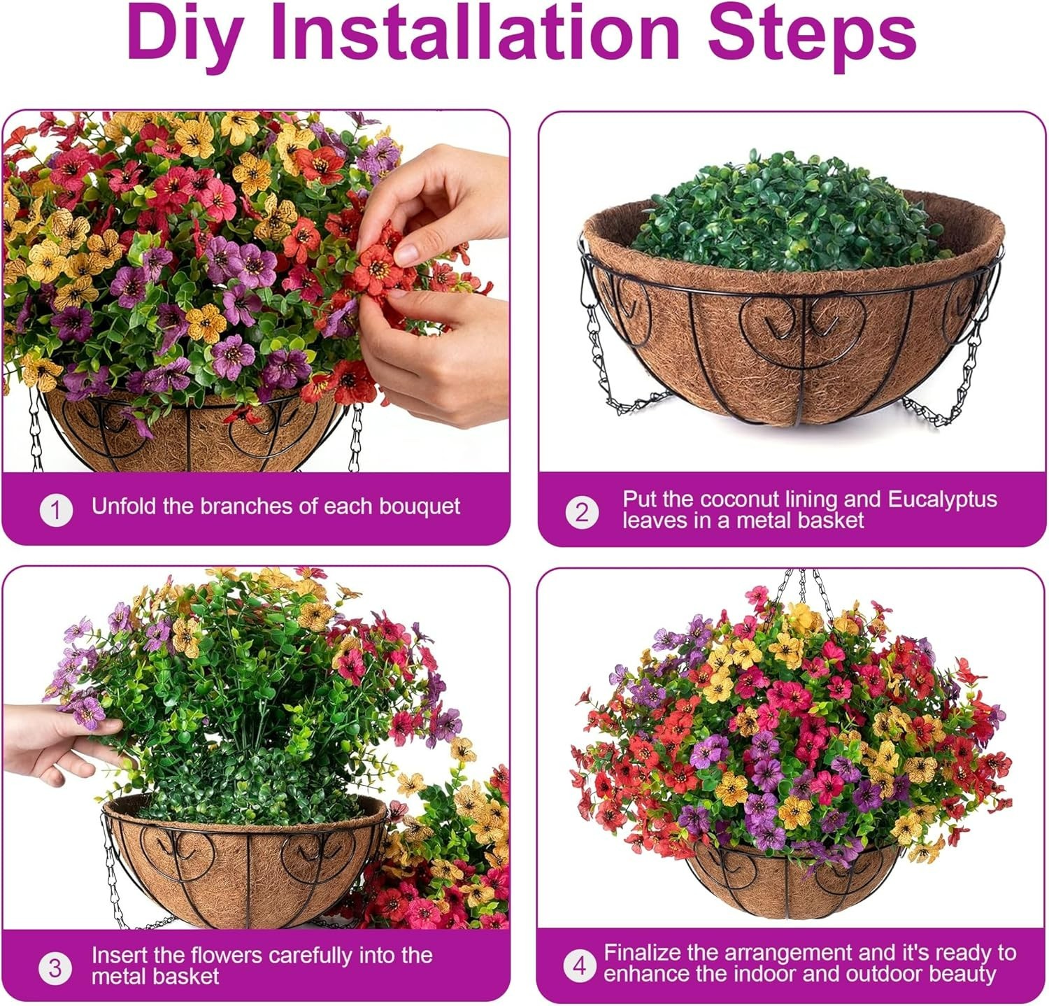 Two Stunning UV Resistant Artificial Flower Baskets for Vibrant Home Decoration