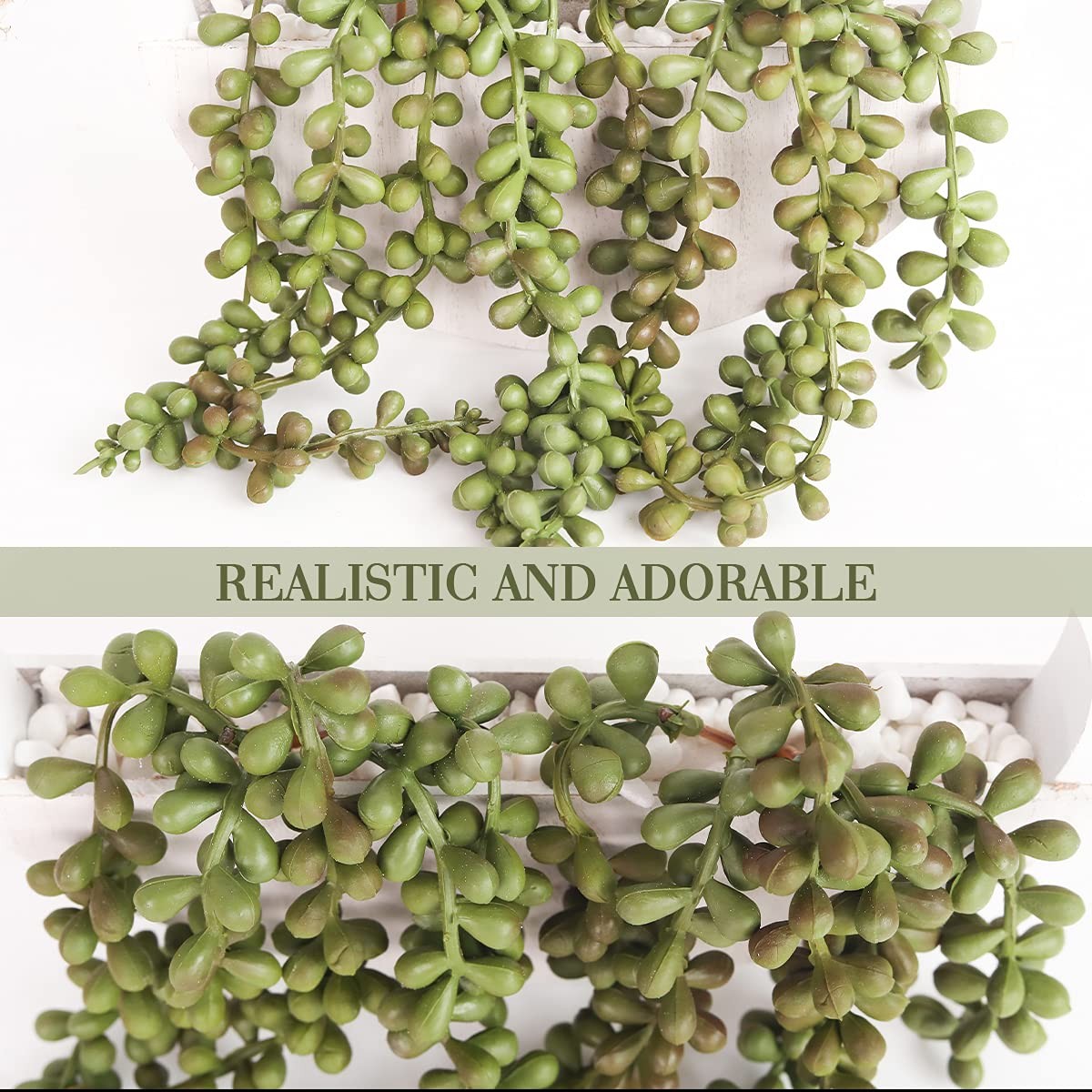 Artificial Succulents Hanging Plants 12.2” Fake String of Pearls in Pot with…