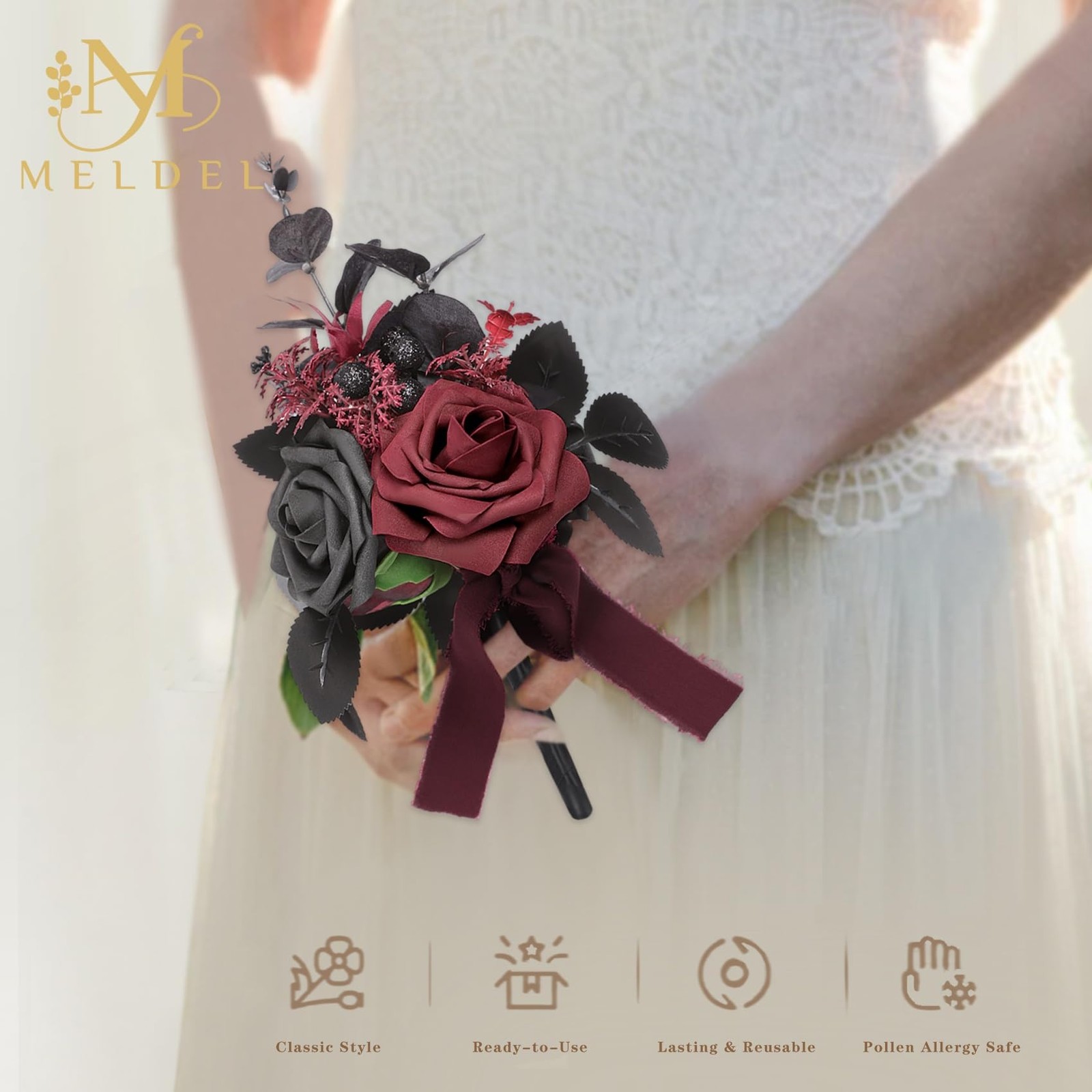 Wedding Flowers Fake Rose Mini Bridesmaid Bride Bouquets Black Burgundy Set o…