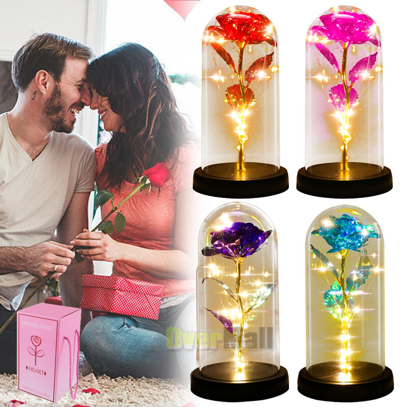 24K Gold Plated Dipped Rose Flower in glass dome Romantic Gift Love for mom girl