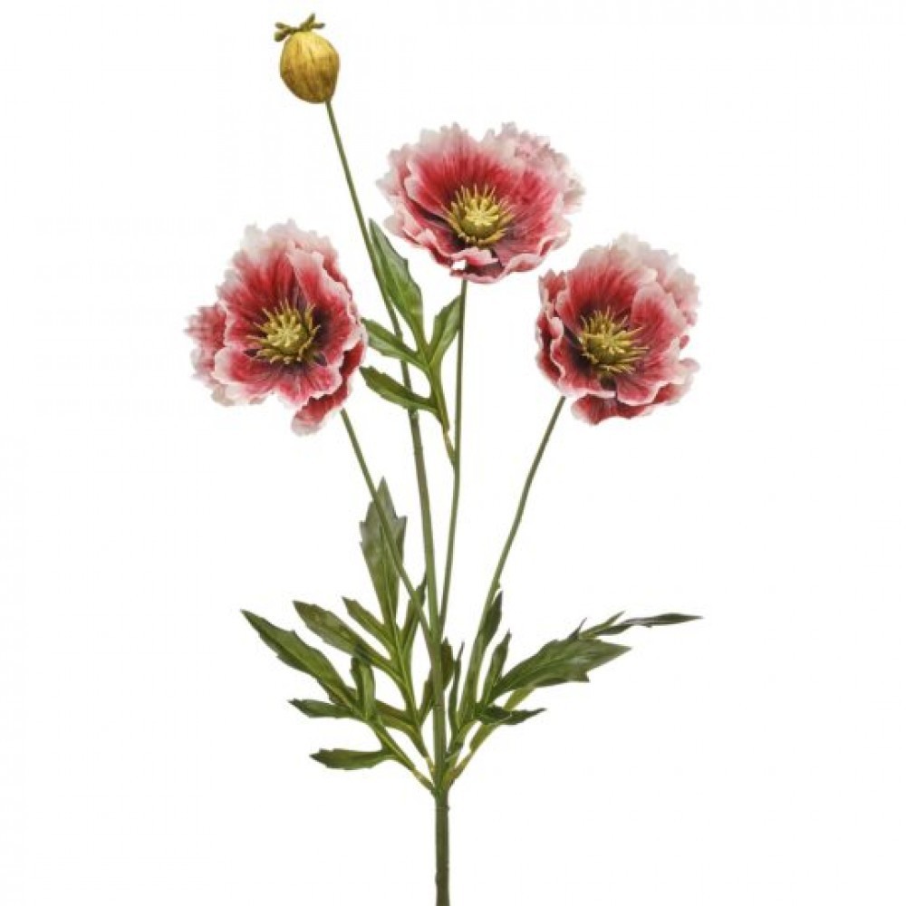 Pink And Cream Poppy Spray X3 With Bud Artificial Flower