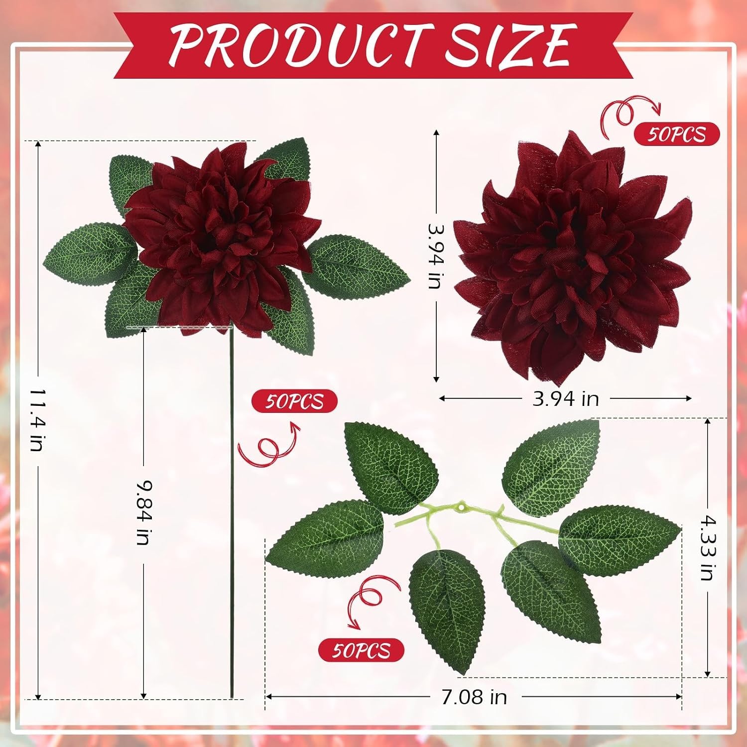 Bulk Pack of 50 Artificial Dahlia Flowers for Bridal Showers