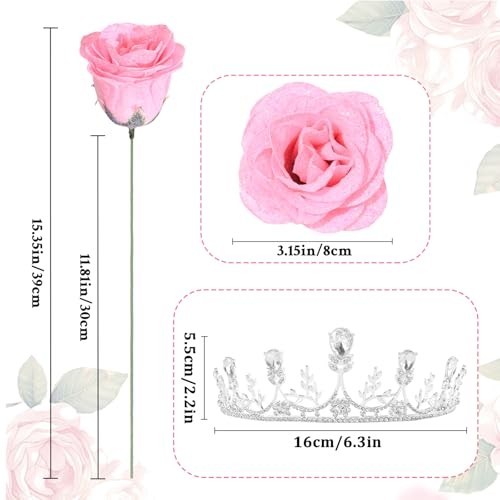 DIY Glitter Rose Bouquet 36 Pink Fake Flowers Wrapping Paper Ribbon Birthday