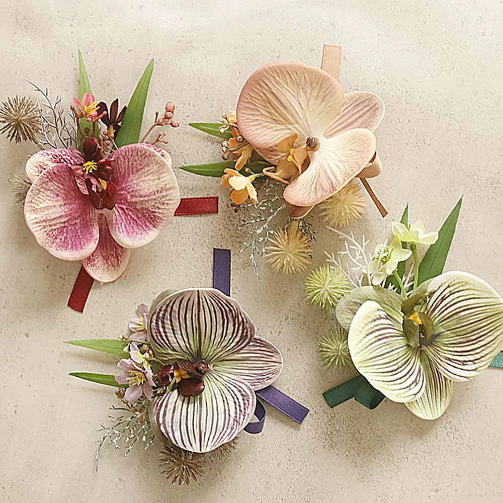Wedding Bridal Prom Artificial Moth Orchid Ribbon Wristlet Corsage Green