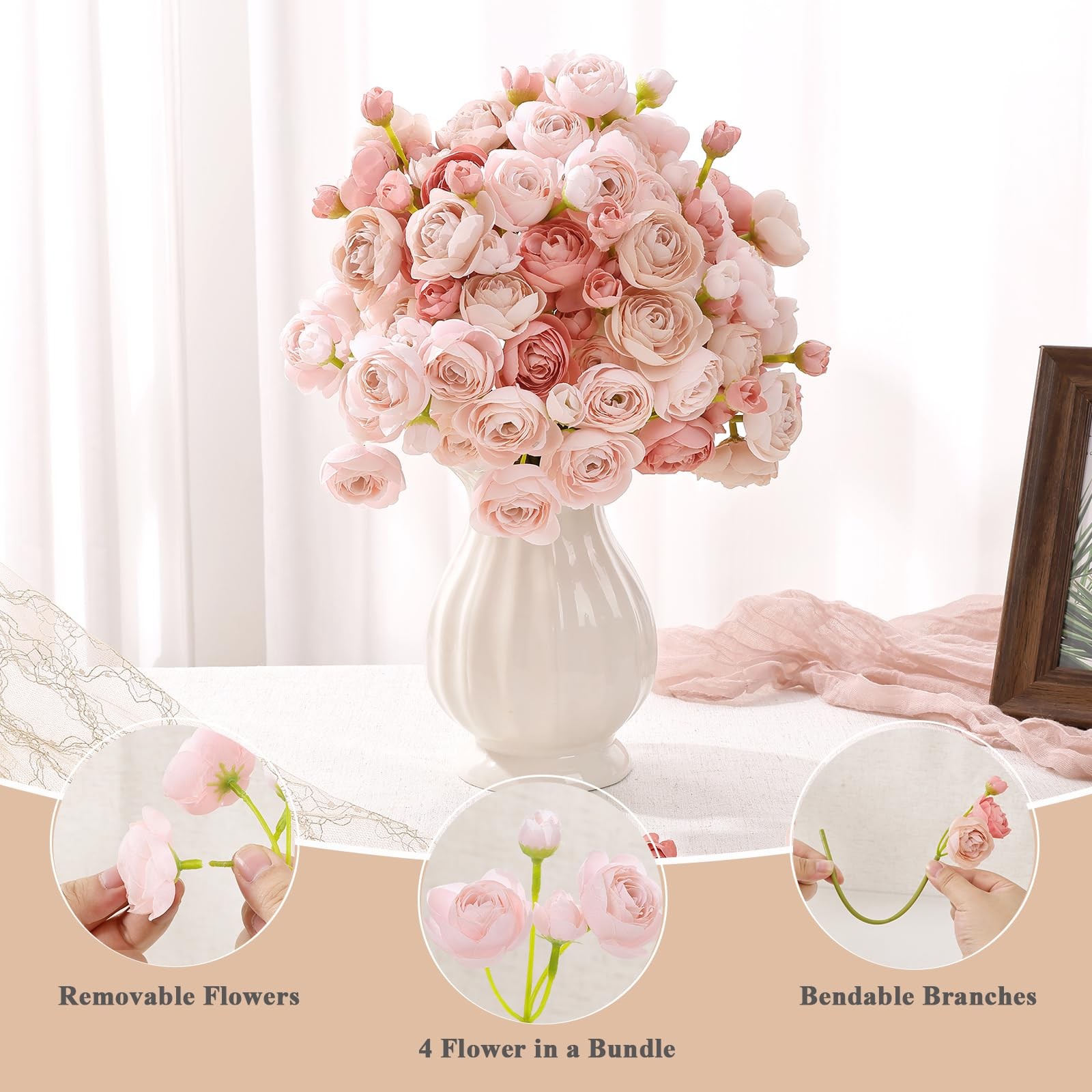 Ranunculus Artificial Flower, 20 Pcs Mini Ranunculus Bulk Flowers for DIY Bou…