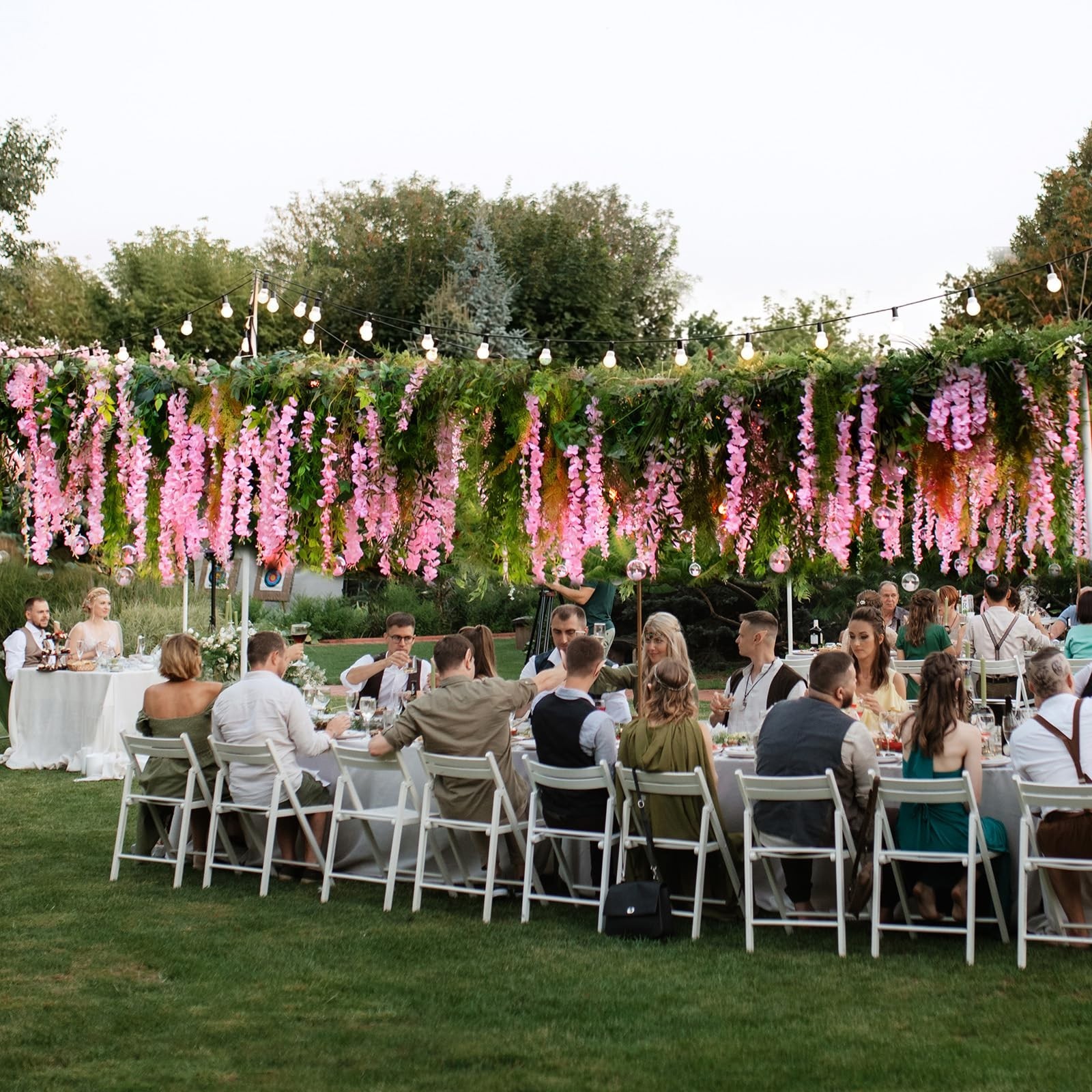 100 Pack Pink Wisteria Hanging Flowers Garland – Faux Floral Decor 3.6 Ft Each