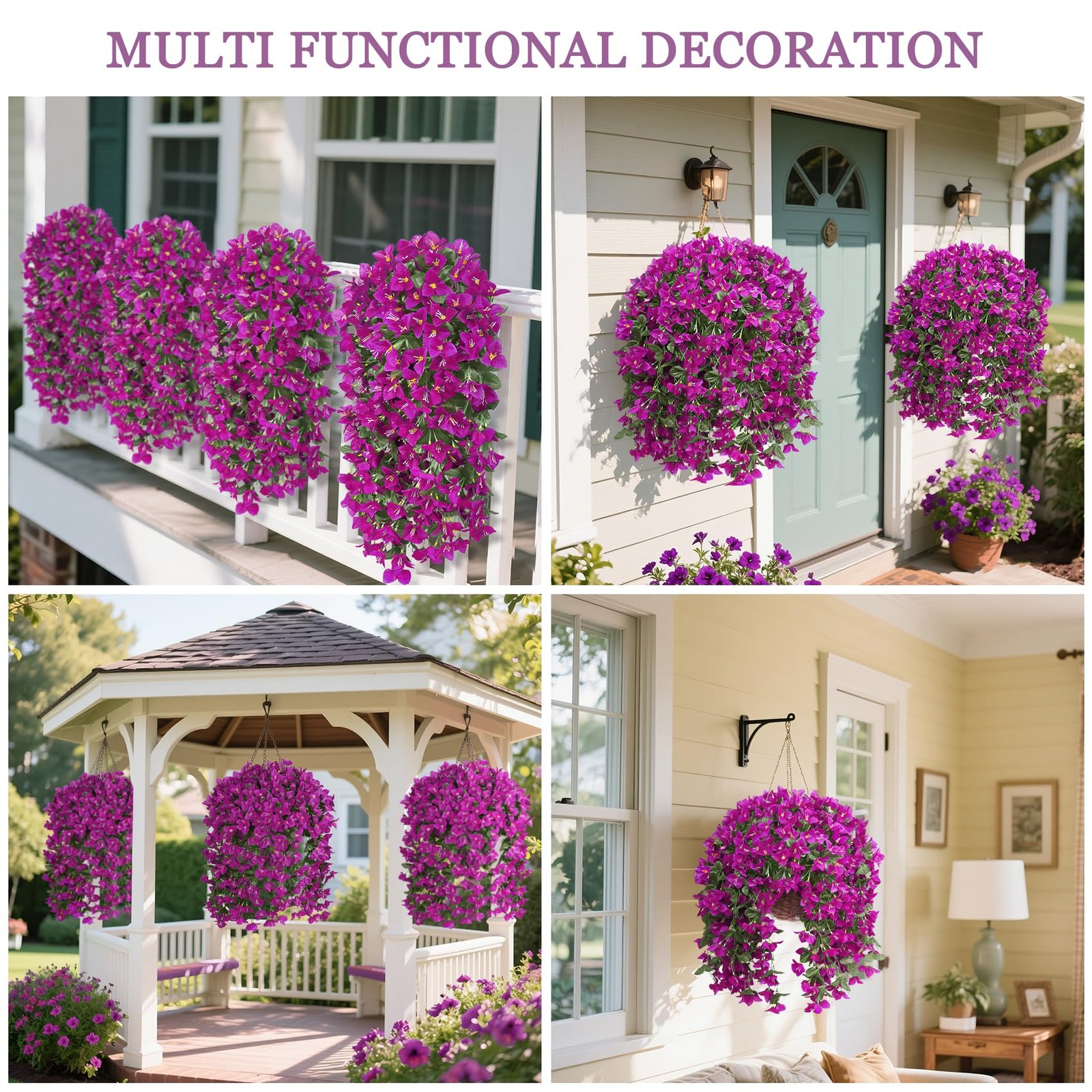 3 Pcs Artificial Hanging Bougainvillea Flowers for Outdoors, Fake Hanging Pla…