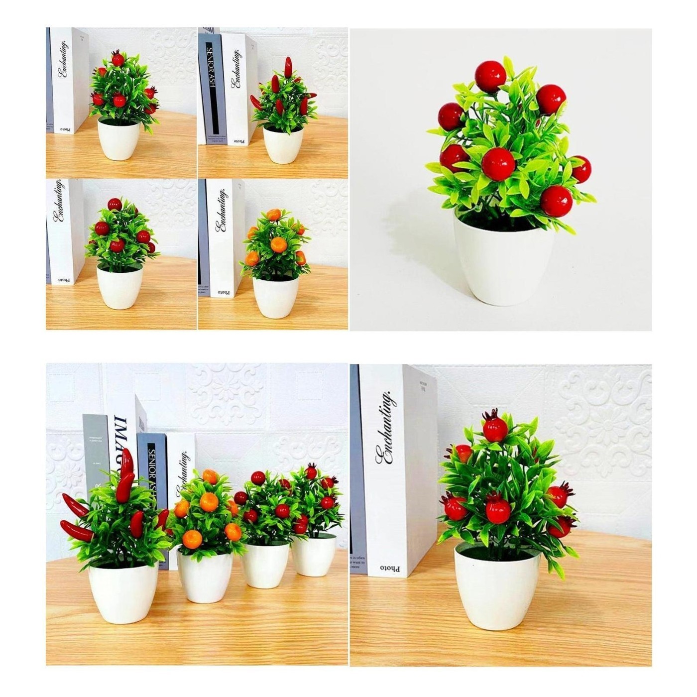 Fake Flower Pot Red Fruit Orange Pomegranate Plastic Foam Artificial Fruit
