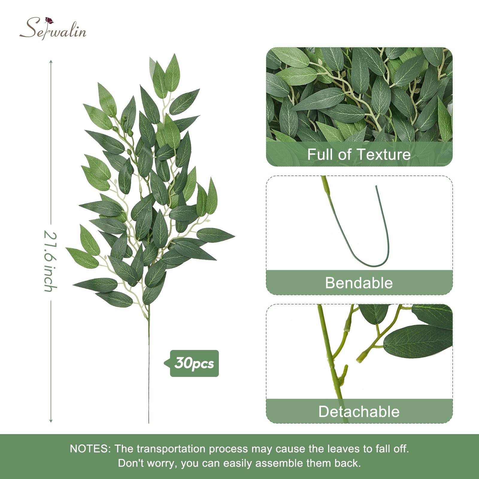 Serwalin 30Pcs Italian Ruscus Greenery Stems Artificial Greenery Leaves, 21.6…