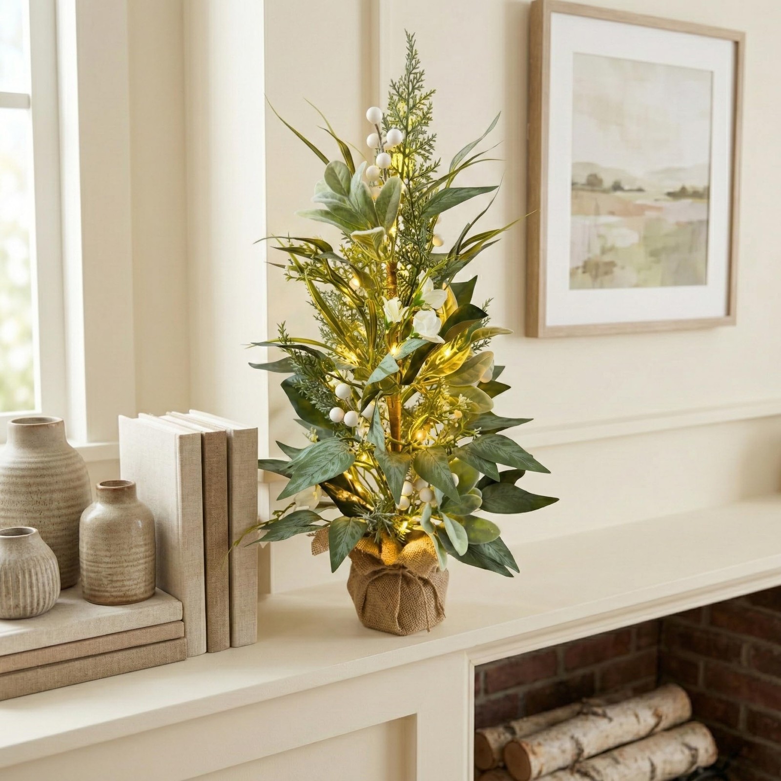 Svndlyn Lighted Spring Summer Artificial Eucalyptus Tabletop Tree with 20 LEDs