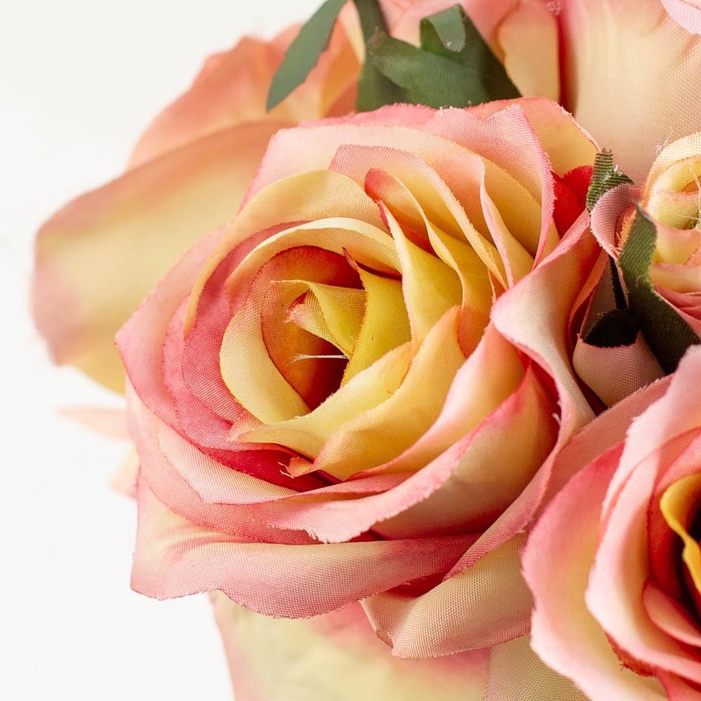 Apricot and Pink Artificial Silk Nosegay Rose Bunch Bouquet