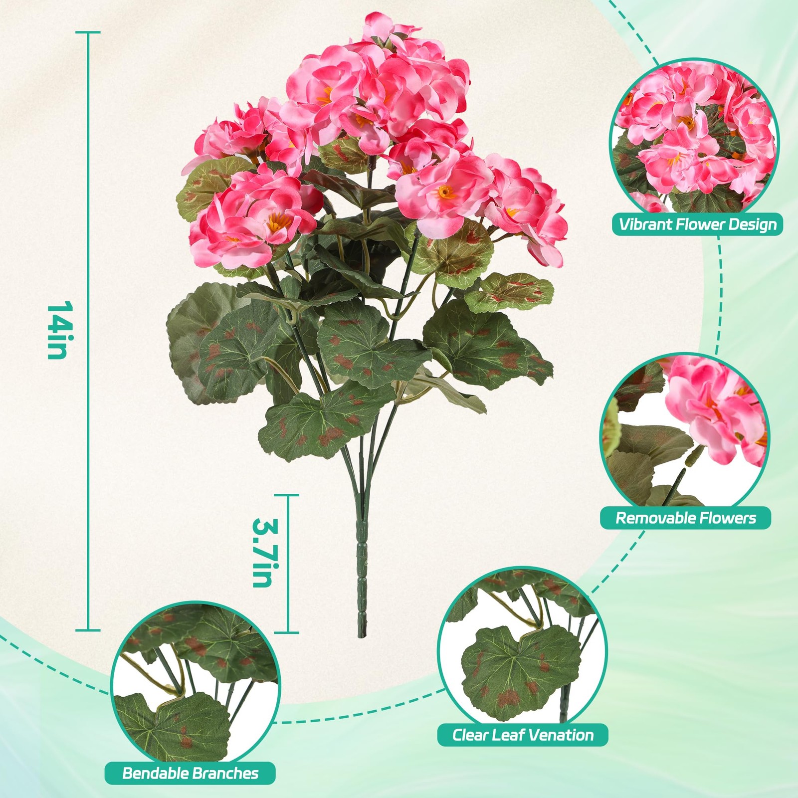 Artificial Geranium Flowers for Outdoors, 6 pcs Silk Geraniums Fake Flowers U…