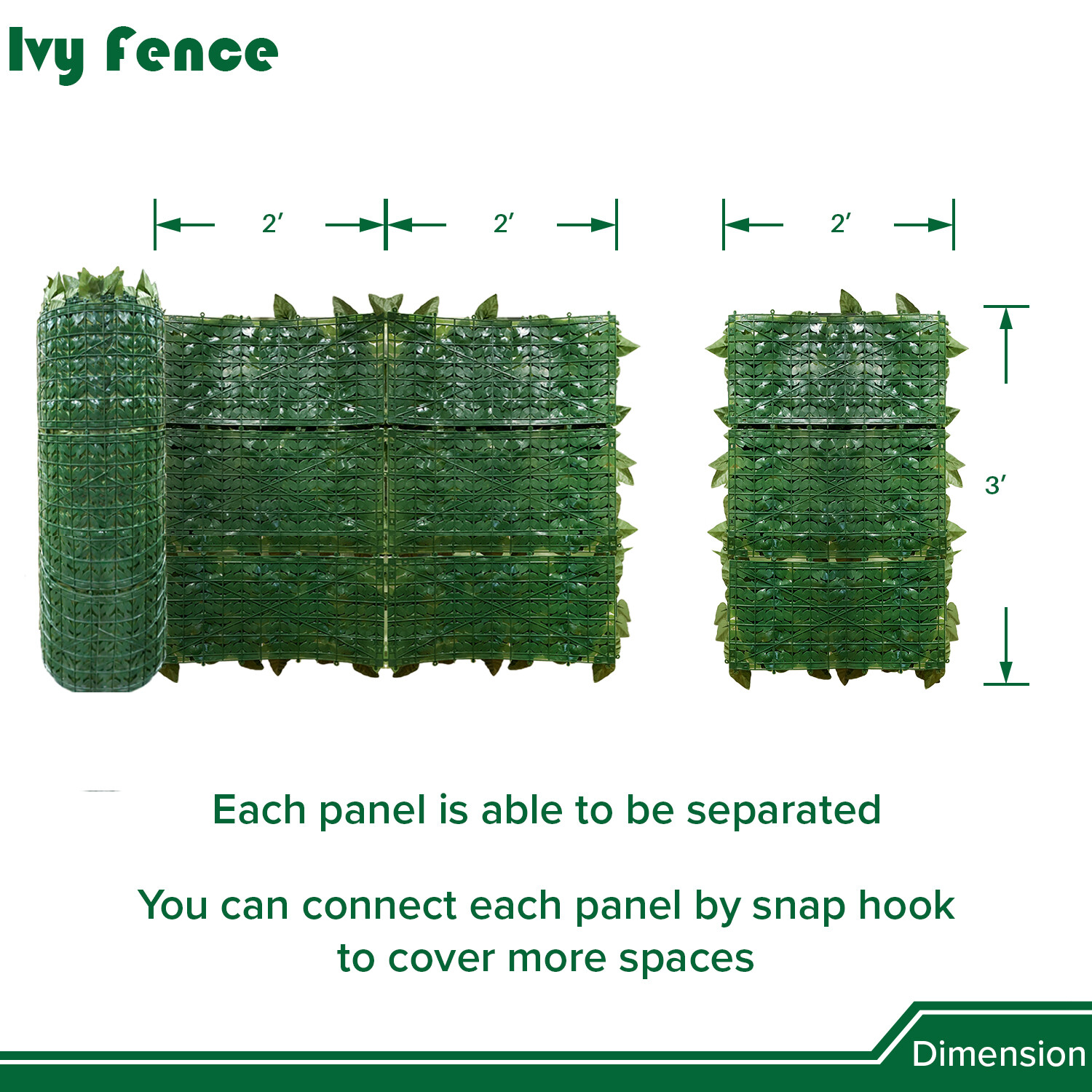 3ft Artificial Plant Faux Ivy Leaf Outdoor Privacy Hedge w/ Plastic Backing