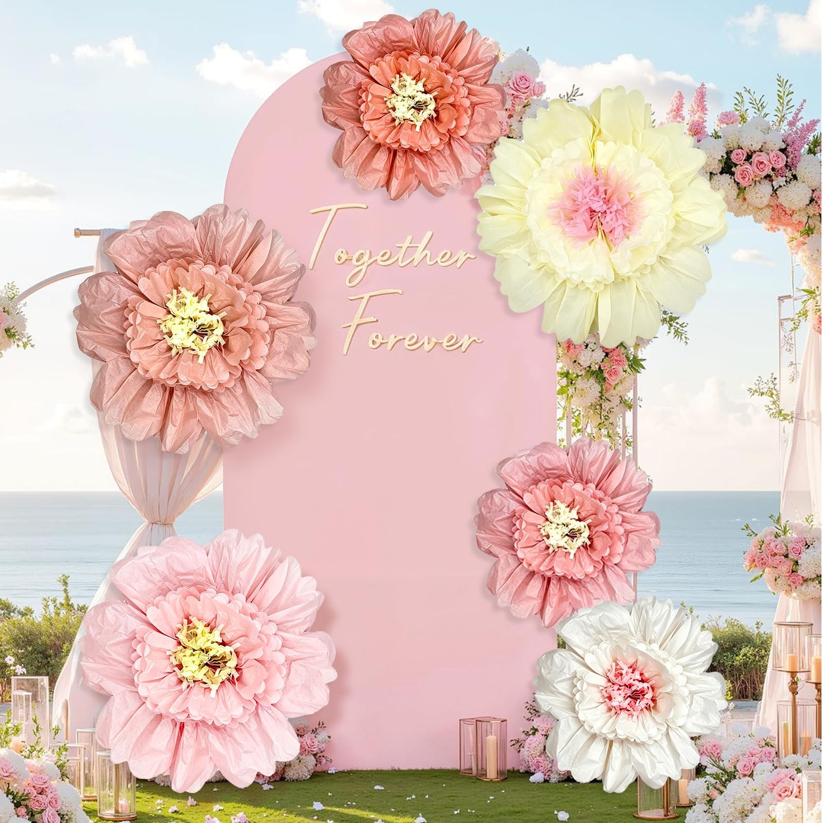 6 Pcs 31.5″ & 23.6″ Pink Giant Tissue Flowers, Boho Large Pom Pom Wall Decor …