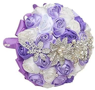 Bride Holding Flowers, Romantic Wedding Colorful Rose Bride ‘s Bouquet,Purple…
