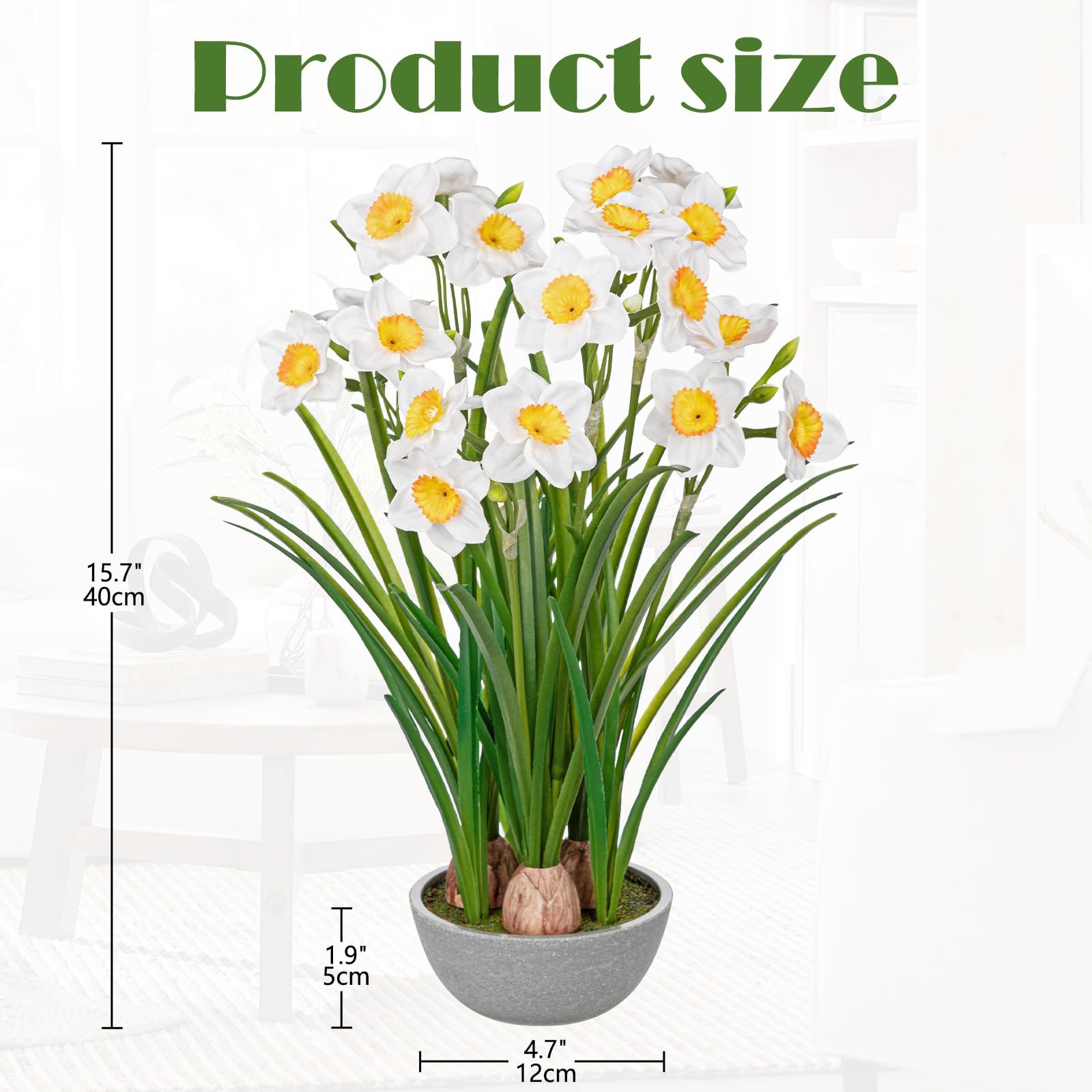 Artificial Flowers in Pot 16″ Fuax Daffodil Potted Flowers Plant Decor Room F…