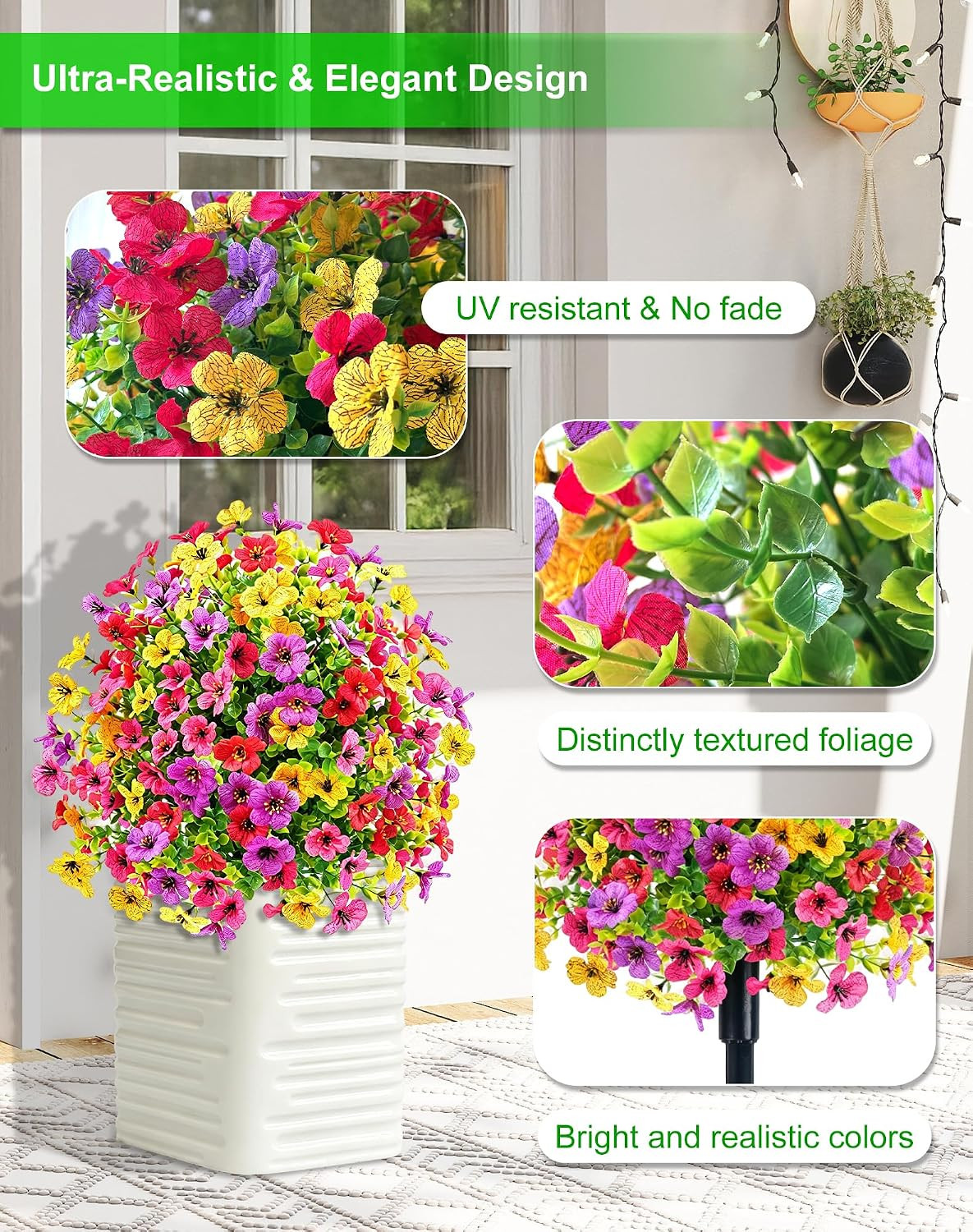 Violet Flower Topiary Ball Trees – 2 Pack 23.6″ UV Resistant Faux Plants