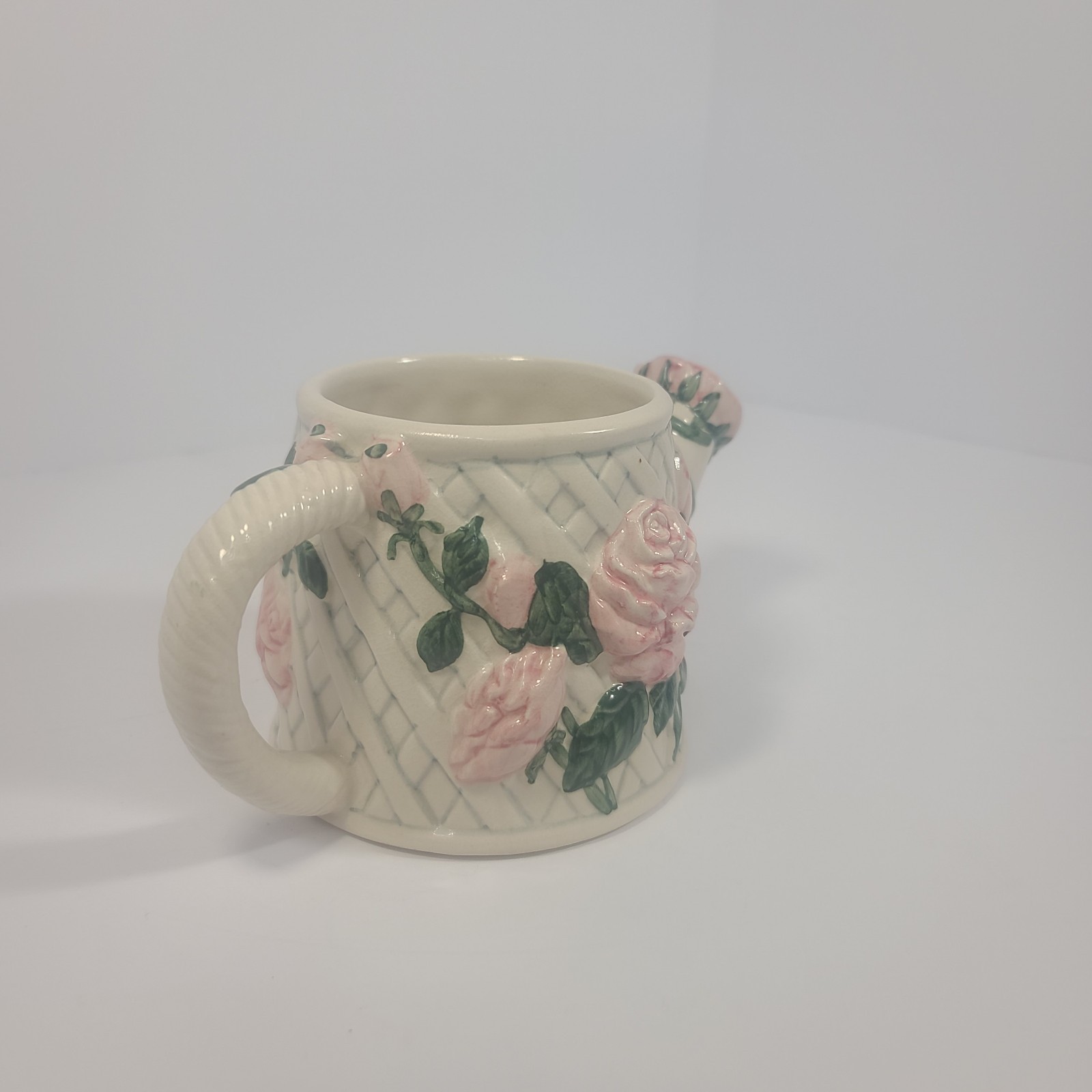 VTG 1996 H. BeaugArt Designs Ceramic Watering Can Planter Pink Roses Flowers Inc