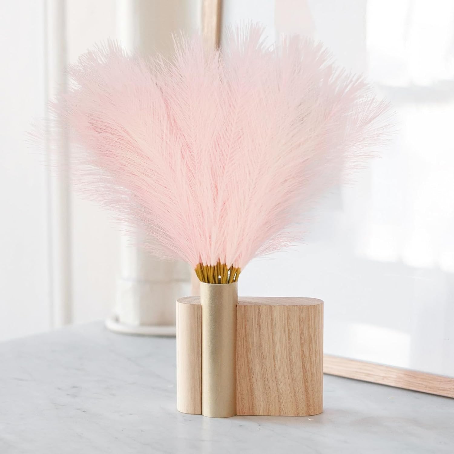 50Pcs Pink Faux Pampas Grass Decor, 21.6″ Short Artificial Floral Branches Vase