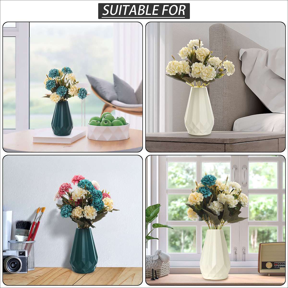 10 Heads Artificial Hydrangea Flowers Bouquet UV Resistant Plants Home Decor