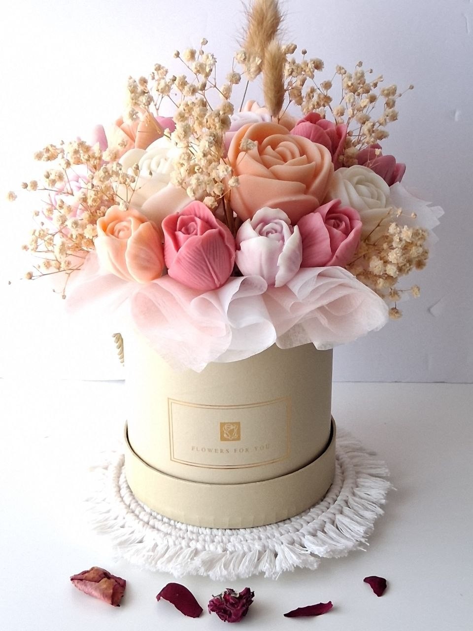 Handmade Wax Rose & Tulip Flower Bouquet Arrangement Home Decor Centerpiece