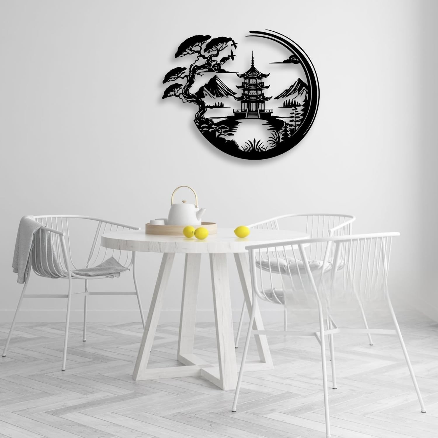Bonsai Tree Torii Gate Metal Wall Decor – Japanese Style Room Decor Black Wal…