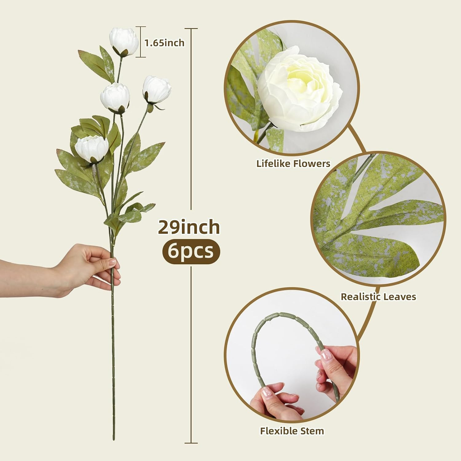 6 Pcs Faux Peonies Artificial Flower 29 Inch Artificial Flowers Bulk Silk Fake B