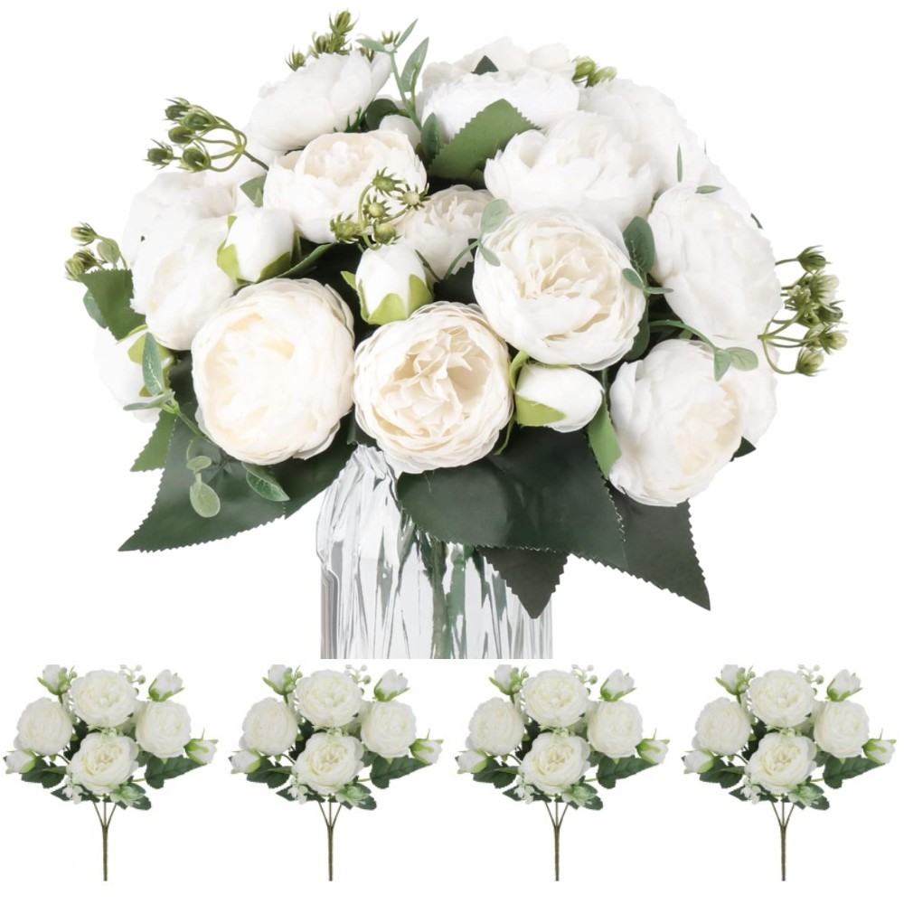 4 Bundles 36 Heads Artificial Peony Flower Silk Fake Flowers Home Wedding Decor