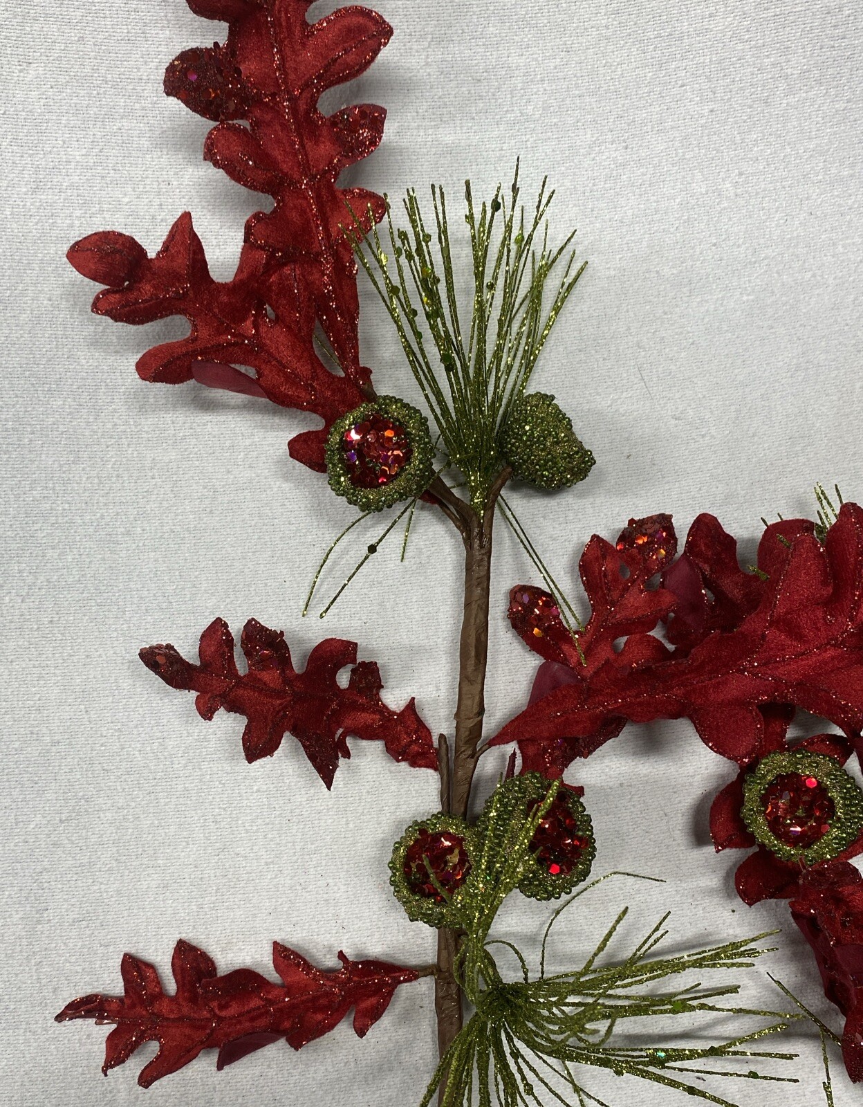 Artificial Glitter Leaves Red Wire Cherry Picks Floral Christmas Decor Vintage