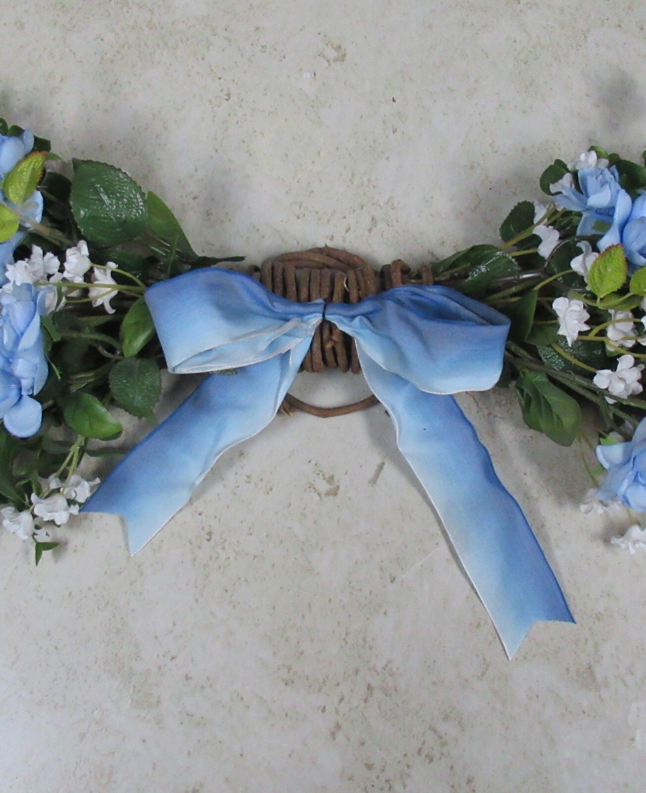 NEW blue roses white flowers swag hanging wall decoration 24″ X 9″