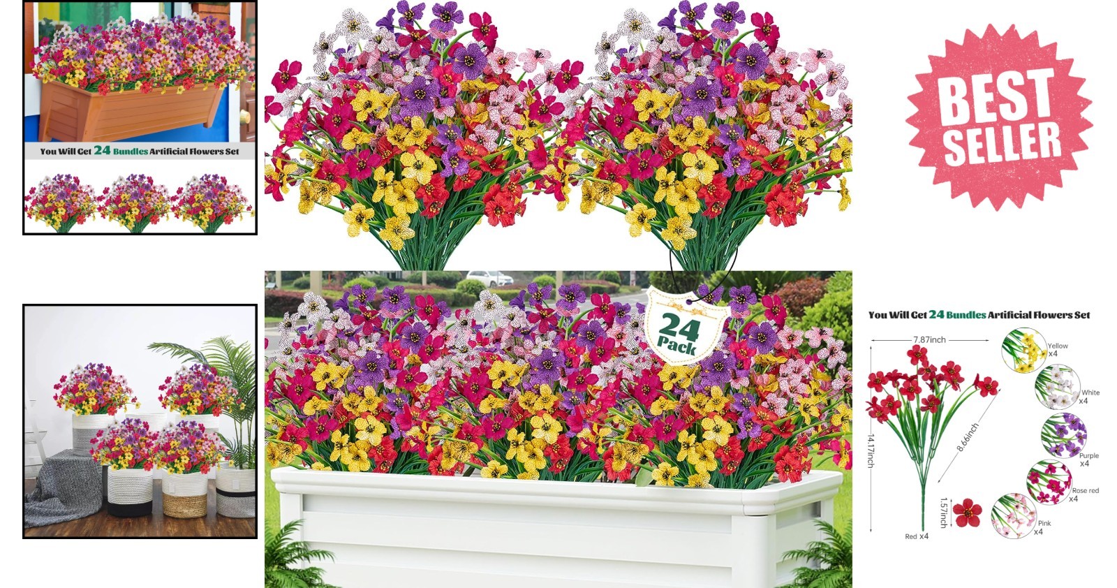 Lifelike 24 Pcs Handmade Faux Flowers – Perfect for Garden and Wedding Use