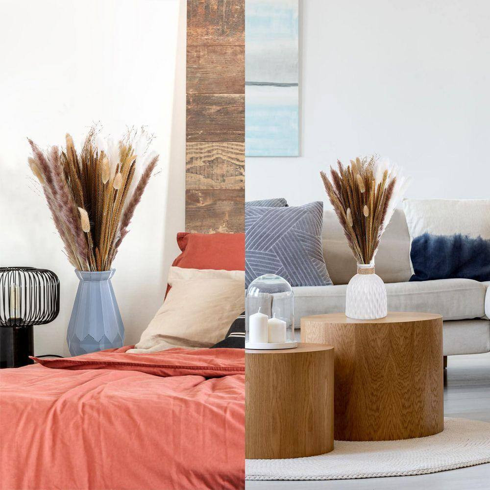 17 in Dried Pampas Grass Decor, Dried Flower Plants Bulk White and Brown Pampas
