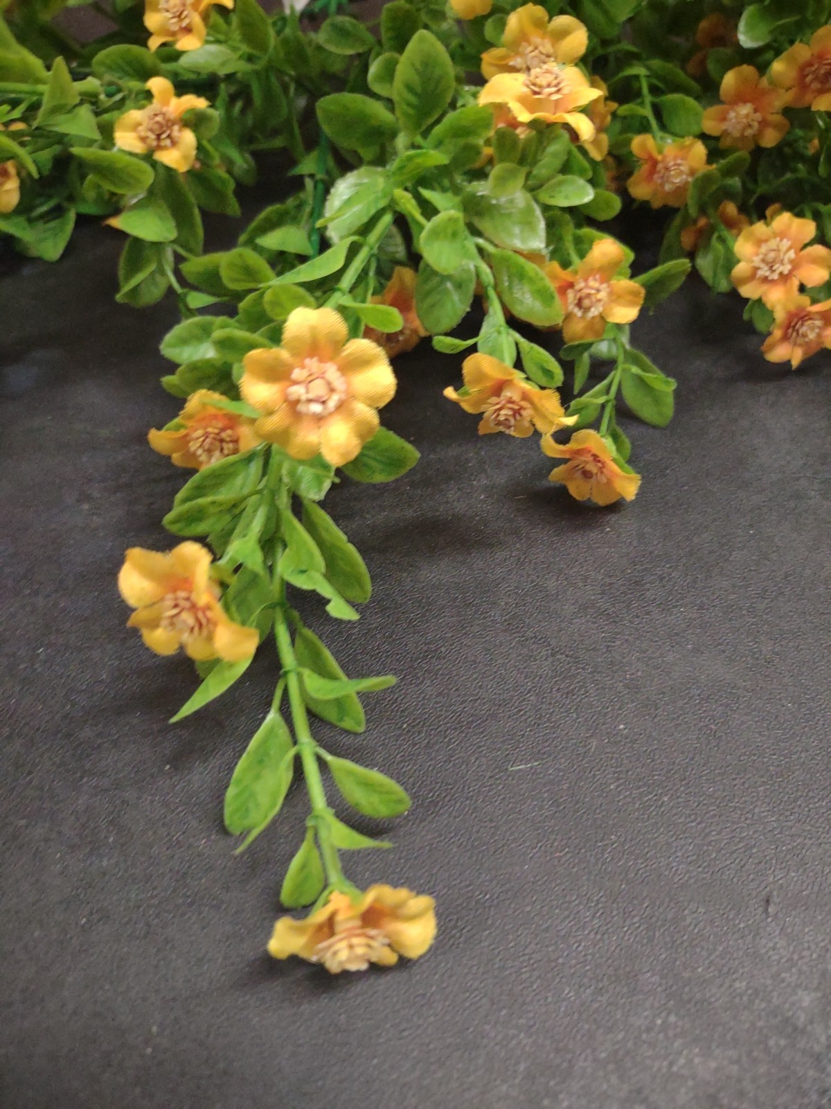 Set of 2: Silk Mini Daisy Bush, “Jacob’s Ladder” Miniature Flowers, Yellow Gold