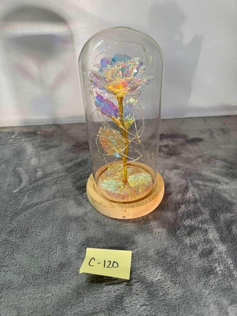 Iridescent Color Changing Flower In Glass Dome