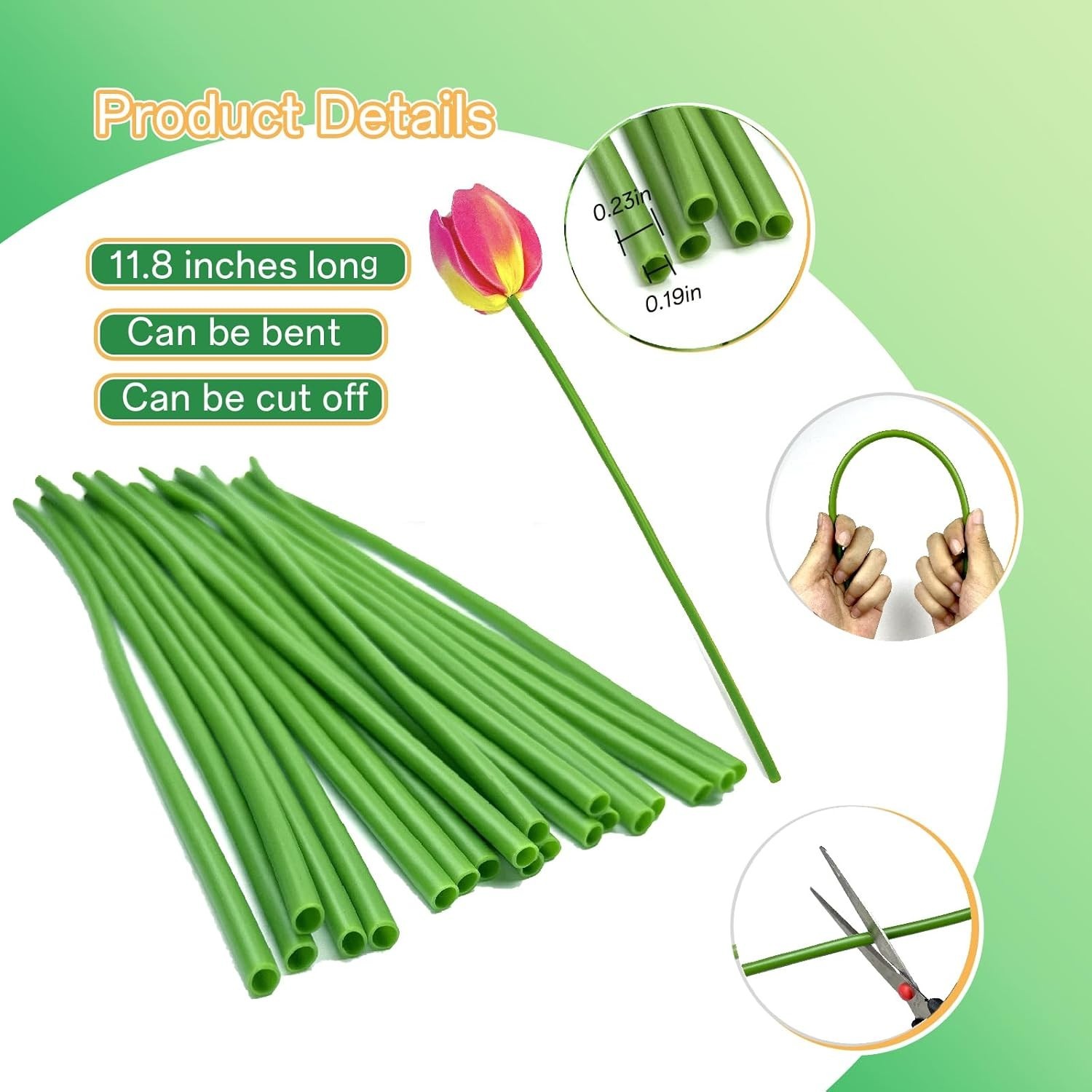 Green Tubular Flower Stems Wrap, 11.8 Inches (About 30 Cm) in Length, 150 pcs