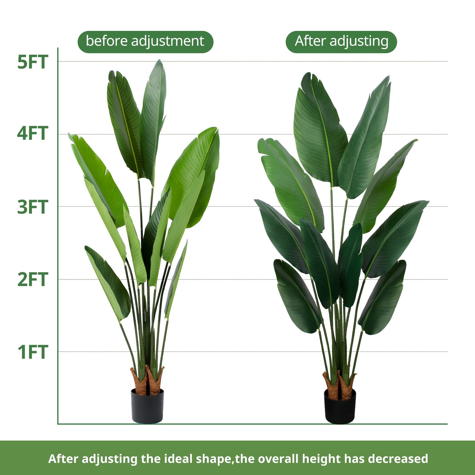 Yepdin Artificial Bird of Paradise Plant 5 Ft Tall Fake Banana 5ft, Green