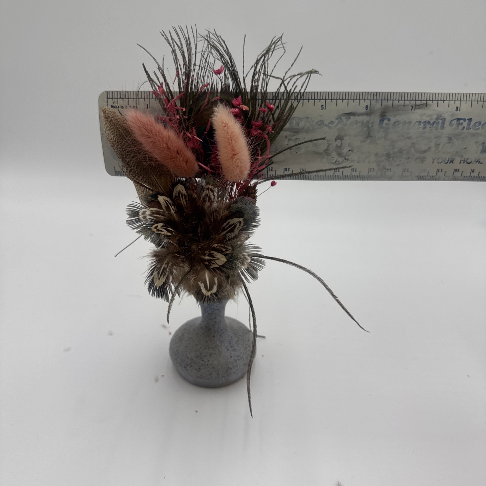 Boho Dried Floral Arrangement with Peacock Feathers & Vase Plush Bird feathers