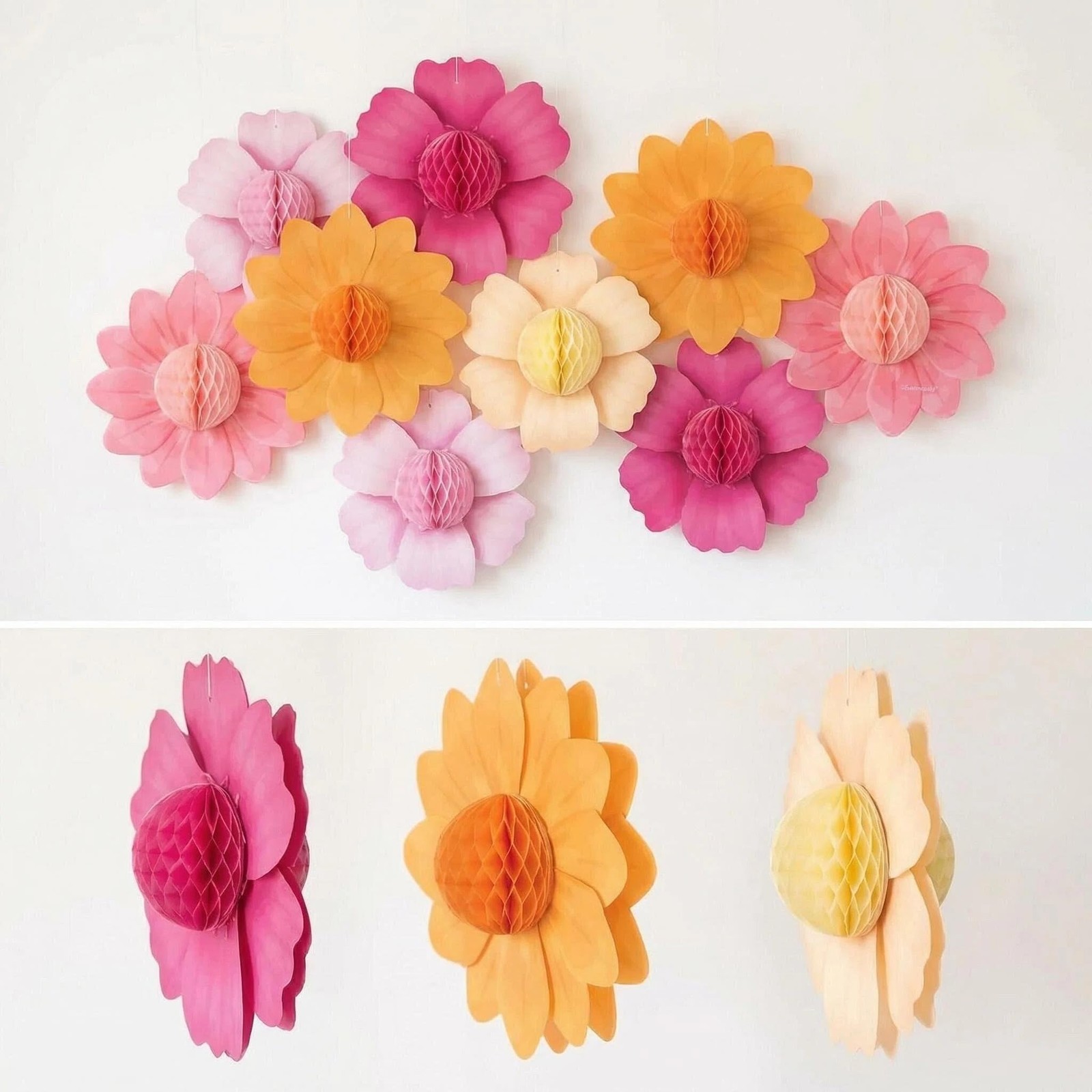 9 PCS Pastel Flower Party Decorations Honeycomb Fairy Flowers Spring Easter