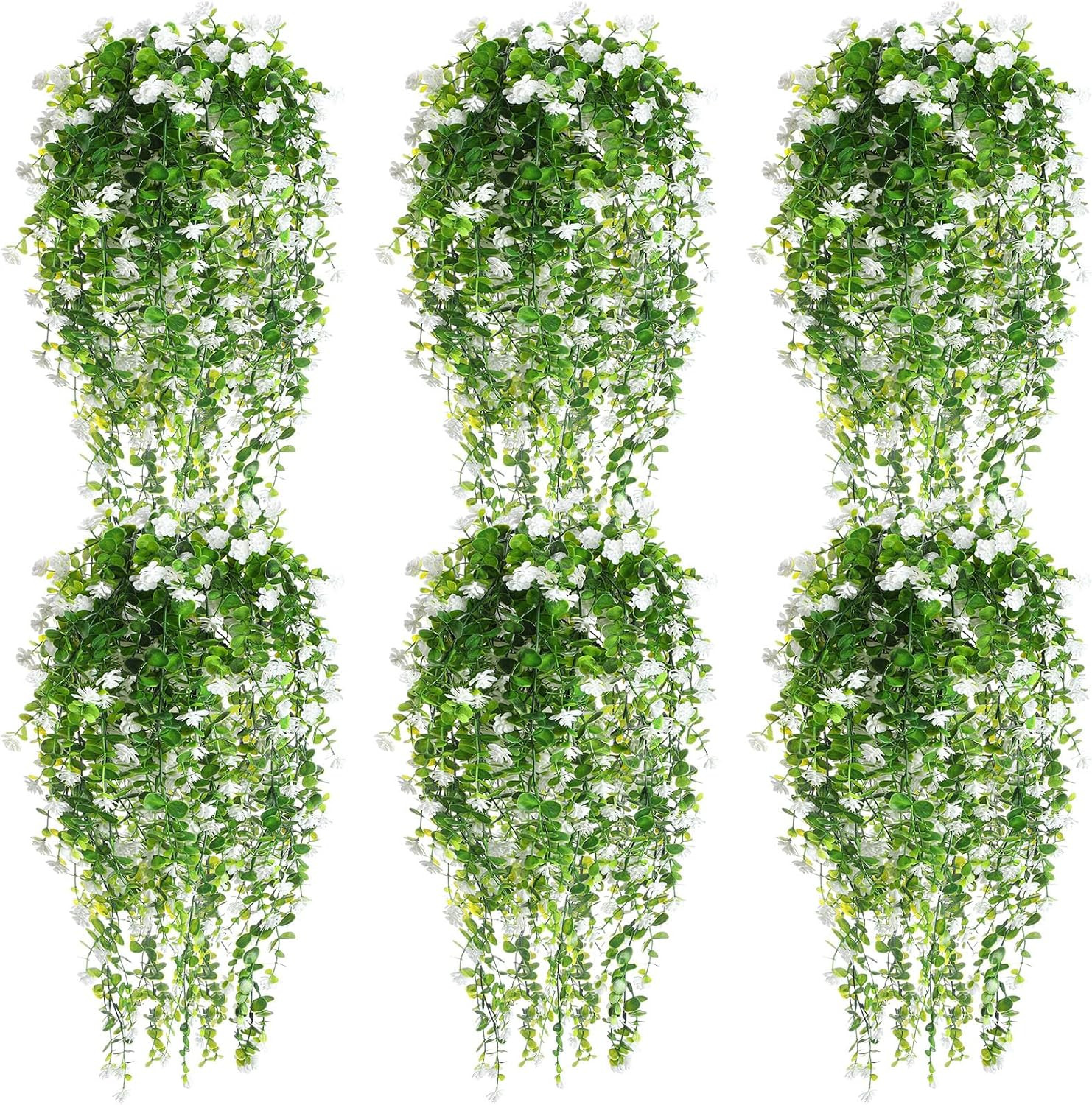 6 Pcs Faux Ferns Hanging Plants for Indoor Outdoor Decor – White Ivy Vines