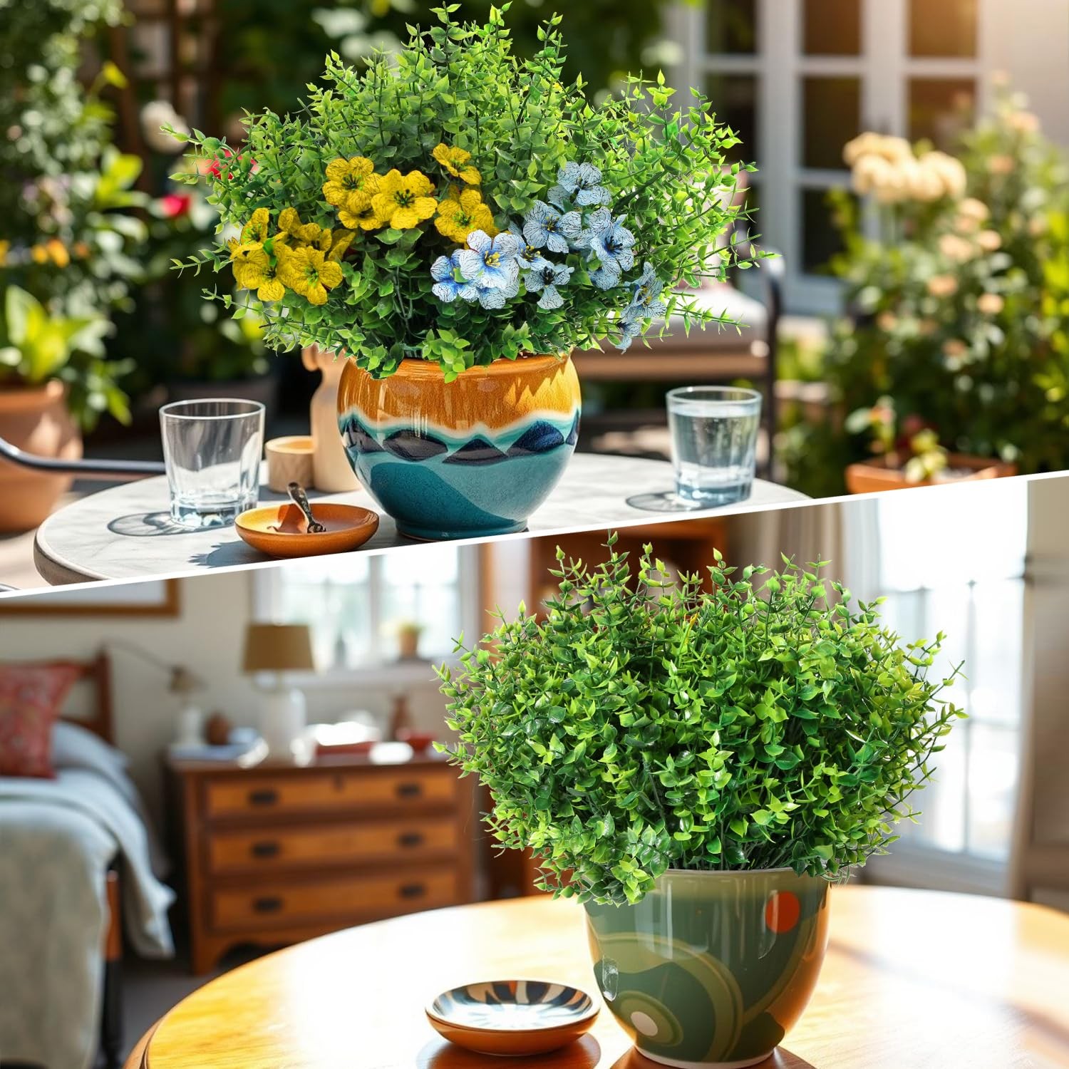 12 Bundles Artificial Eucalyptus Bundles, Fake Greenery Stems, Faux Plants fo…