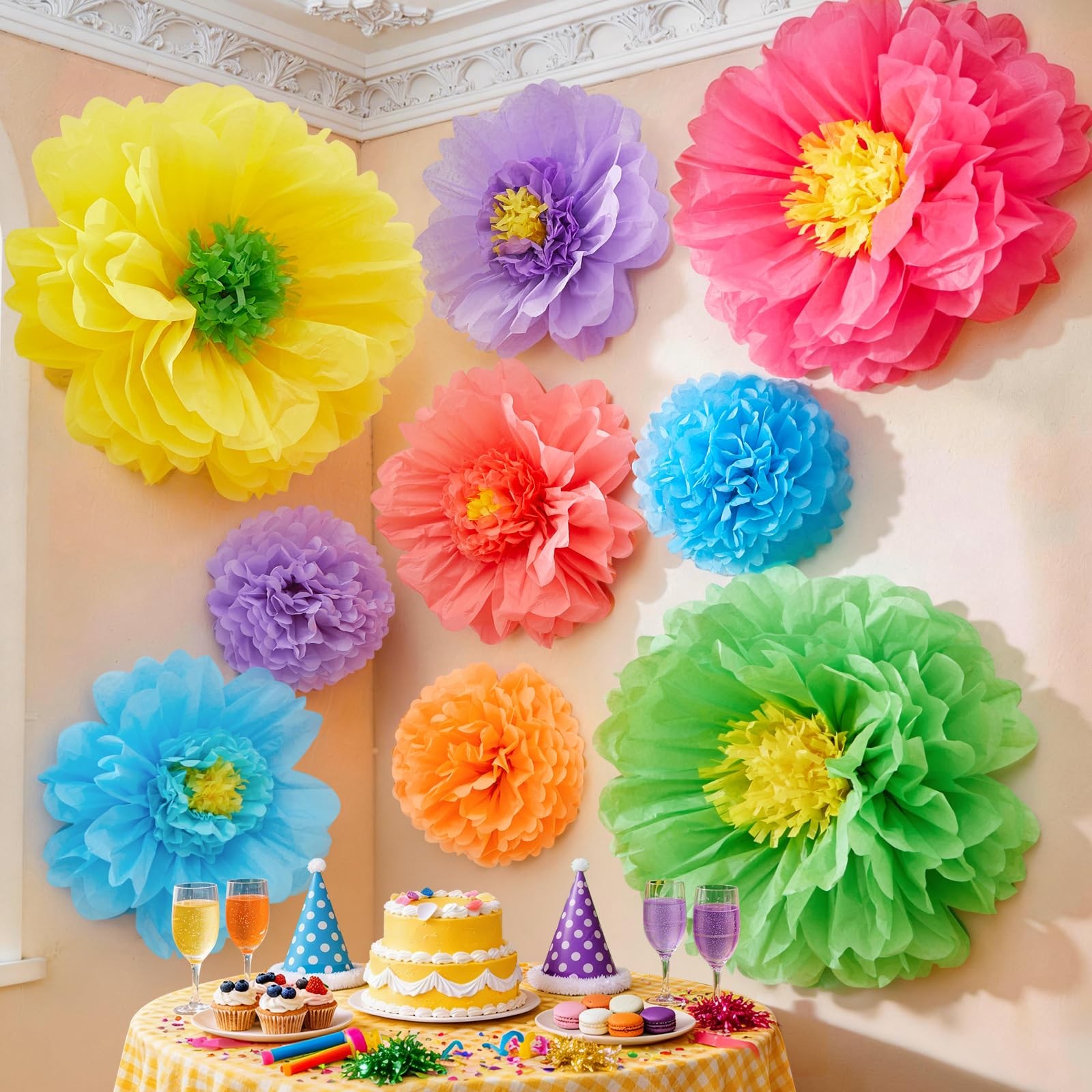 9 PCS Giant Tissue Paper Flowers Fits 24/20/14 Inch Wedding Party Wall Decor