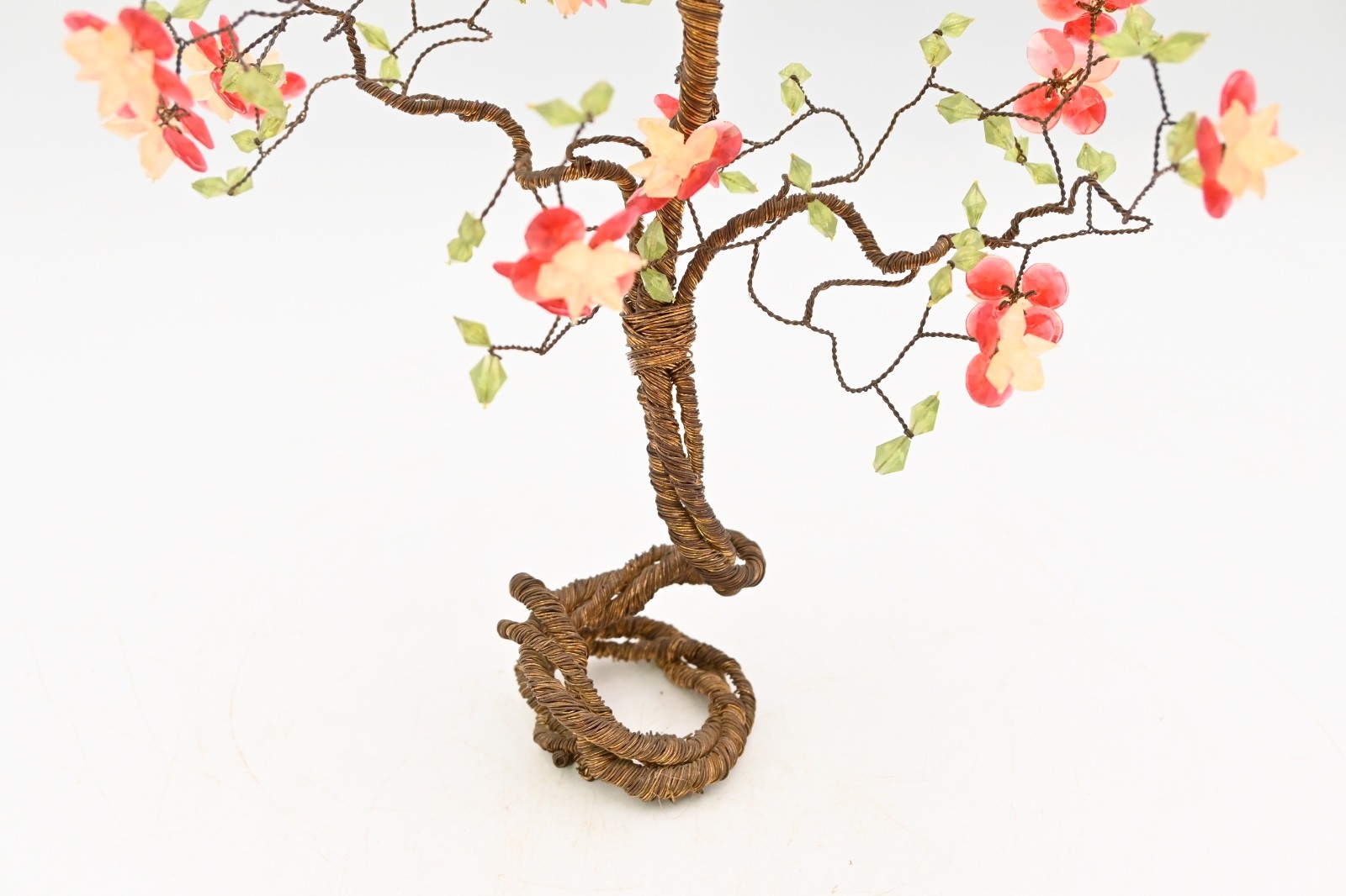 Vintage Decorative Wrapped Copper Wire Bonsai Tree Cherry Blossom Flowers