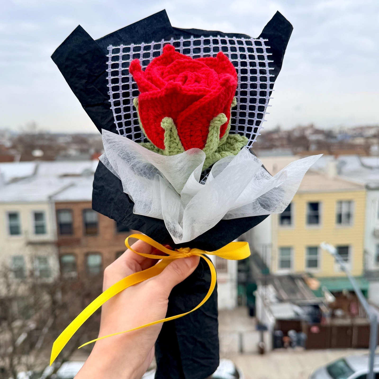 Crochet Rose Bouquet Handmade Yarn Flowers Anniversary Gift Choose Color