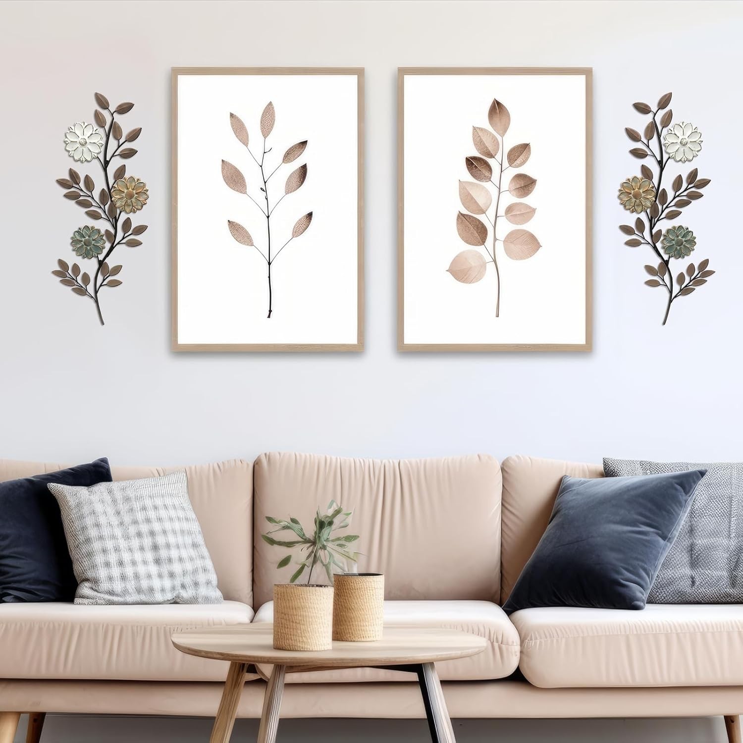 MorningRo 2 Pcs Metal Flower Wall Art 15.75 Inch Brown