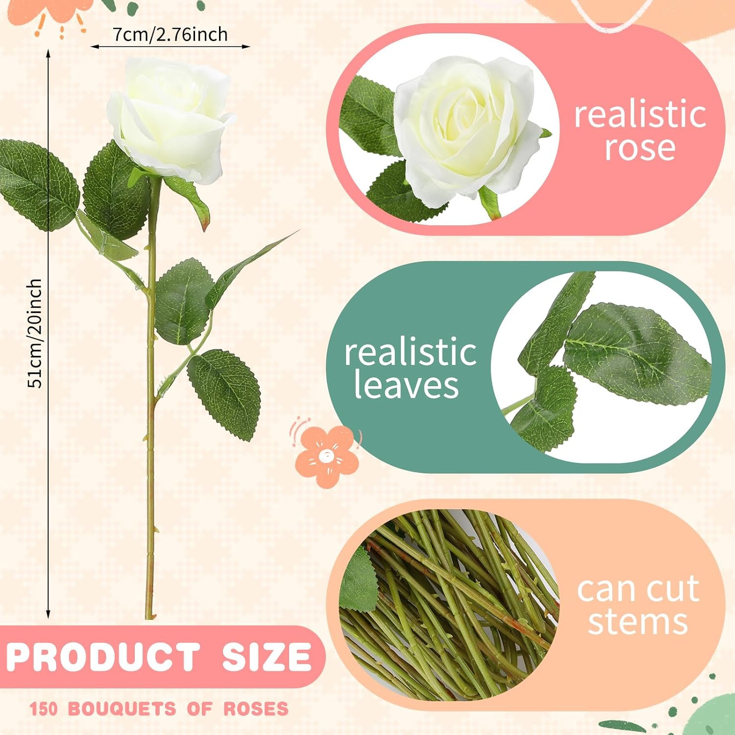 150 Pcs Artificial Silk Roses Flowers Bulk for Weddings, Valentine’S Day & Home
