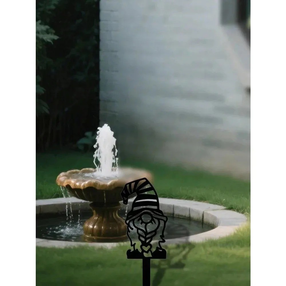 Fairy Garden Steel Sculpture with Pointed Hat Whimsical Outdoor Yard Patio Decor