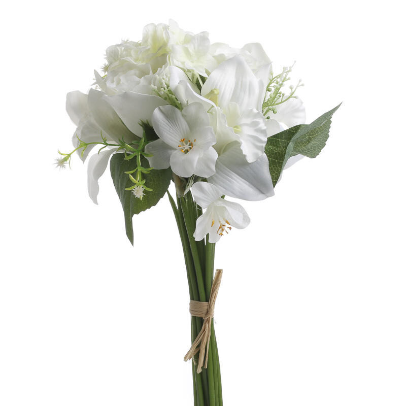 Lot of 2 White Artificial Rose, Hydrangea, and Orchid 11-1/2″ Floral Bouquets