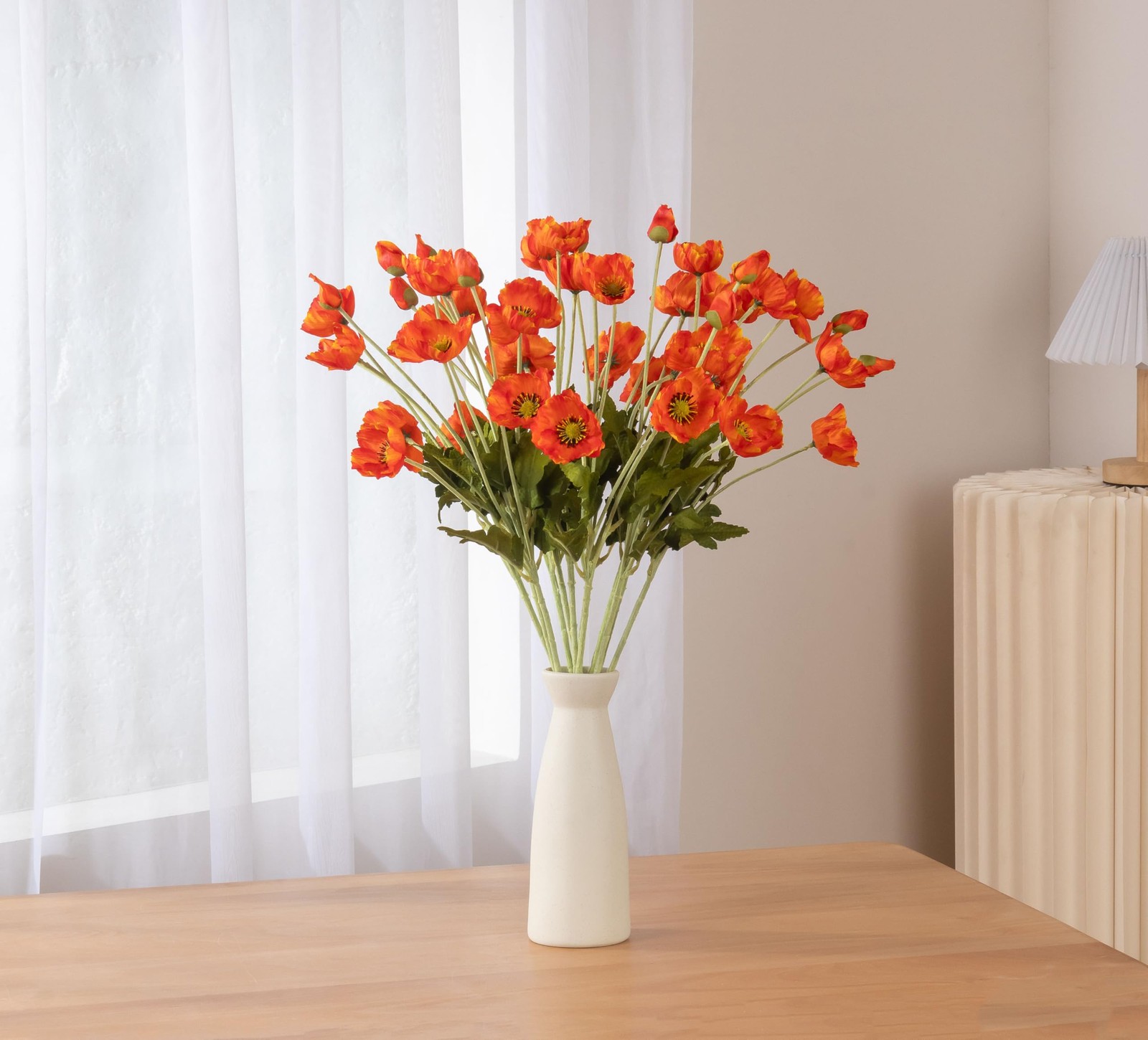 12 PCS Premium Orange red Poppy Artificial Flowers,22.4’’Fake Faux Silk Poppi…