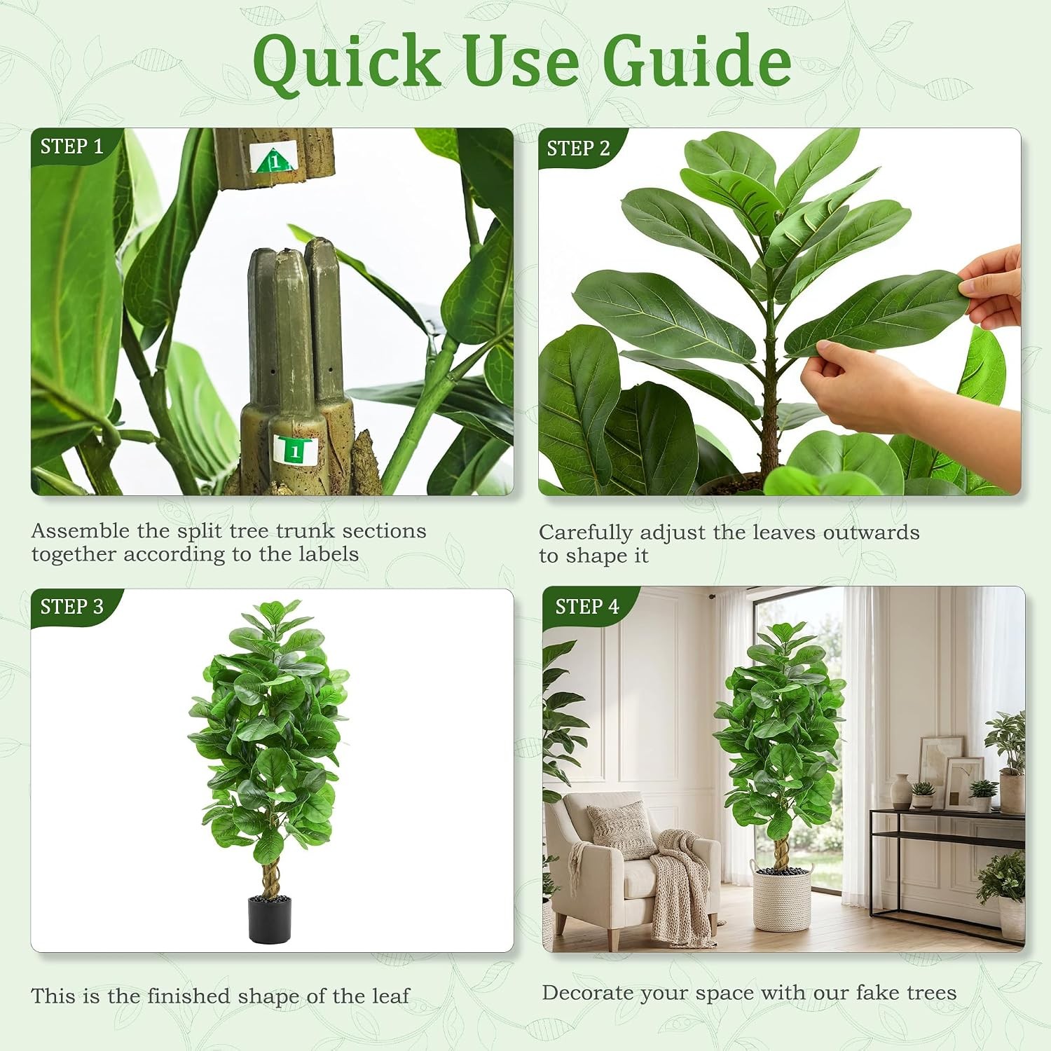 Artificial Fiddle Leaf Fig Tree 5FT Large Faux Plants Indoor | Tall Fake Ficus